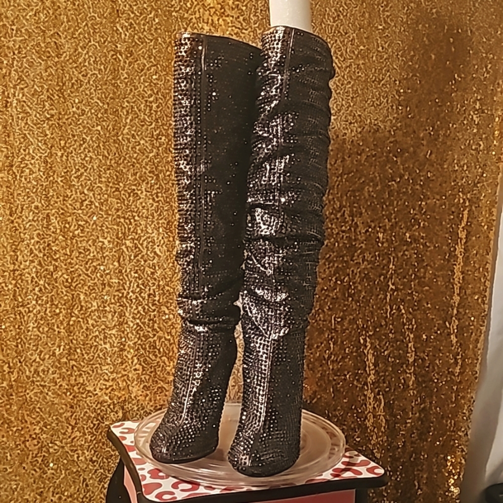 G INC International Concepts Women Gerii2 Knee Boots silver/black Size 5.5M